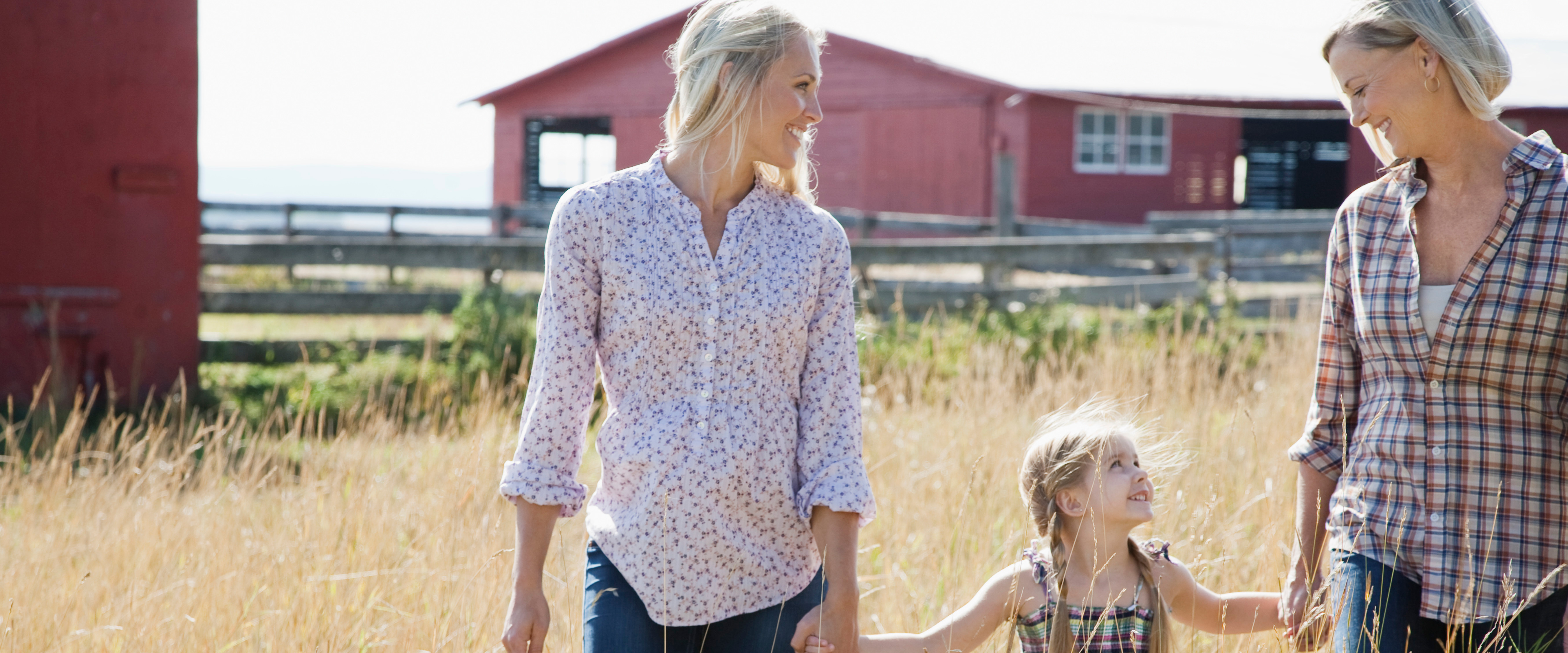 Two Women with Little Girl on Farm